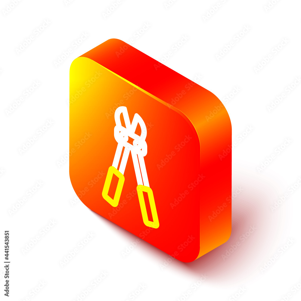 Poster isometric line bolt cutter icon isolated on white background. scissors for reinforcement bars tool. 