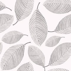 Light grey leaves isolated on white background seamless pattern for all prints.