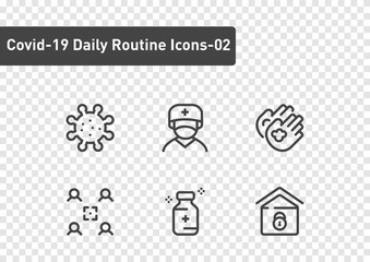 Fototapeta premium Covid-19 daily routine icon set isolated on tran sparency background ep02