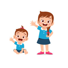 cute little girl say hello with young sister