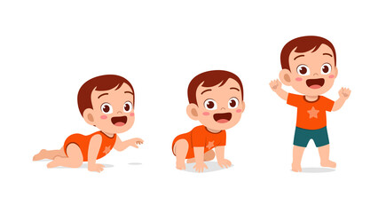 cute baby boy in growth cycle progress set