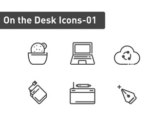On the desk icon set isolated on white background ep01