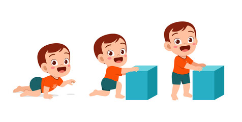 cute baby boy in growth cycle progress set