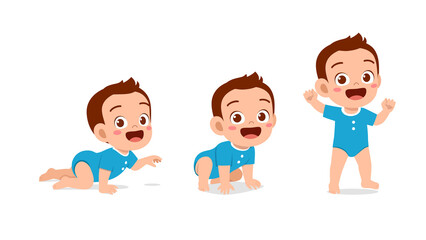 cute baby boy in growth cycle progress set