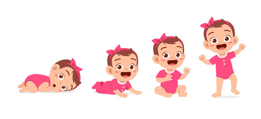 cute baby girl in growth cycle progress set