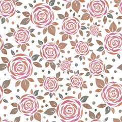 Watercolor seamless pattern with roses and leaves