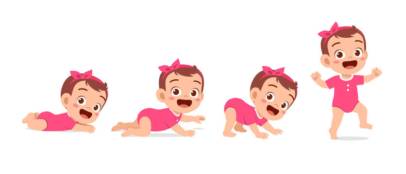 cute baby girl in growth cycle progress set