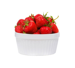 Ceramic bowl full of ripe, fresh, organic strawberries isolated on white background