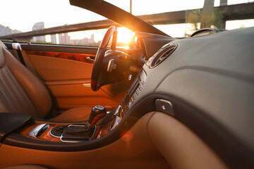 Closeup view of luxury convertible car interior