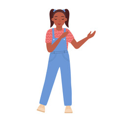 A dark-skinned girl is dancing. Flat vector illustration