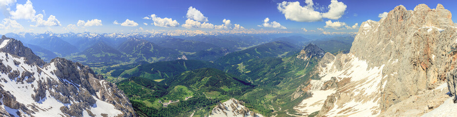 180° Panoramic view from Dachstein mountain cable car to the alps