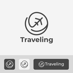 minimal travel logo icon design with mono line style airplane symbol illustration