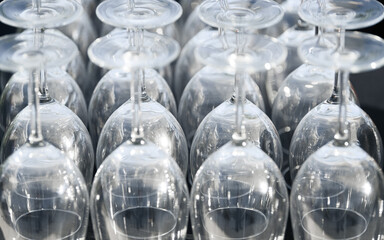 A lot of glasses used for catering are ready to serve with drinks like water, sodas and wine.