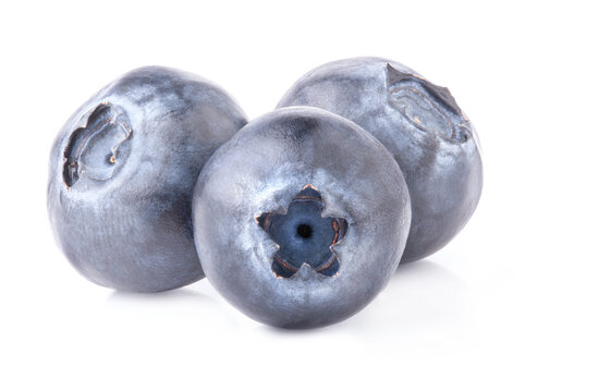 Blueberries completely in focus after stacking the images isolated on white background with clipping paths