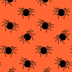 Halloween pattern in the form of a black Spider on an orange background.halloween party decorations
