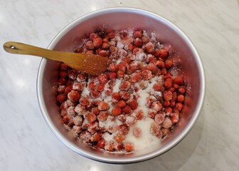 red strawberries in sweet sugar 