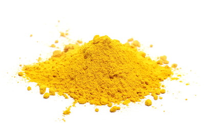 Turmeric (Curcuma) powder pile isolated on white background