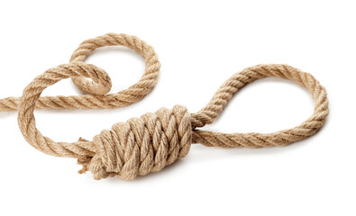 Rope noose with knot on white background - obrazy, fototapety, plakaty