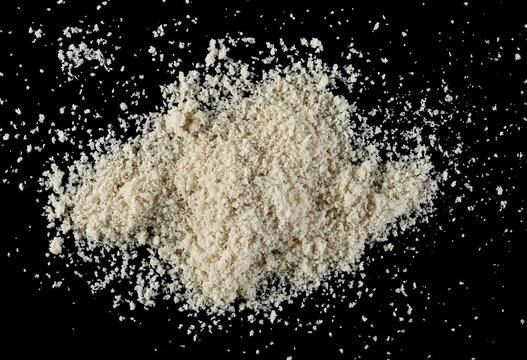 Sesame Protein Powder Pile, Organic Muscle Building Supplement Isolated On Black Background, Top View