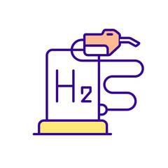 Hydrogen fueling station RGB color icon. Gasoline alternative. Refueling location. Isolated vector illustration. Filling fuel cell electric vehicles. Hydrogen storage simple filled line drawing