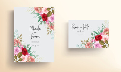 Wedding invitation card with beautiful floral decorations