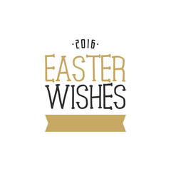 Easter wishes overlay, lettering label design. Retro holiday badge. Hand drawn emblem with ribbon. Isolated. Religious holiday sign or logo. Easter photo overlays design