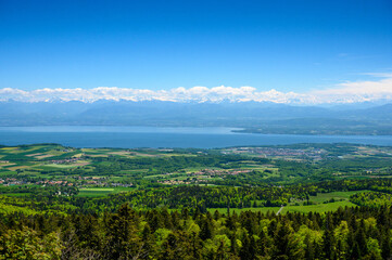 Naklejka na ściany i meble view of Lake Geneva seen from jura vaudoise