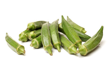 Fresh young okra isolated on white background