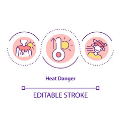 Fototapeta premium Heat danger concept icon. Dizziness and sunburns abstract idea thin line illustration. Extreme temperatures effects. Heat-related illness. Vector isolated outline color drawing. Editable stroke