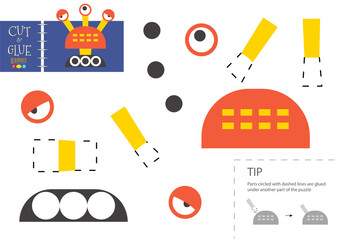 Cut and glue paper toy. Preschool kids vector educational worksheet