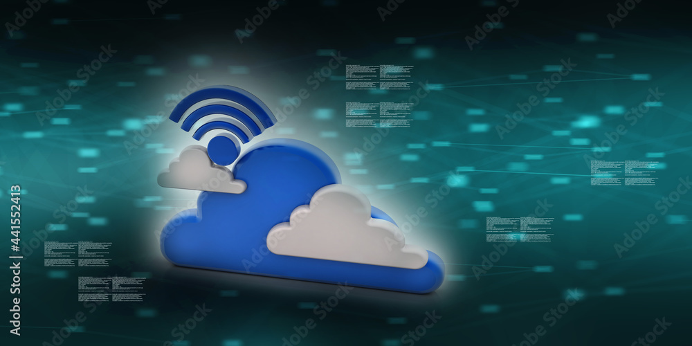 Poster 3d rendering cloud online storage icons with wifi