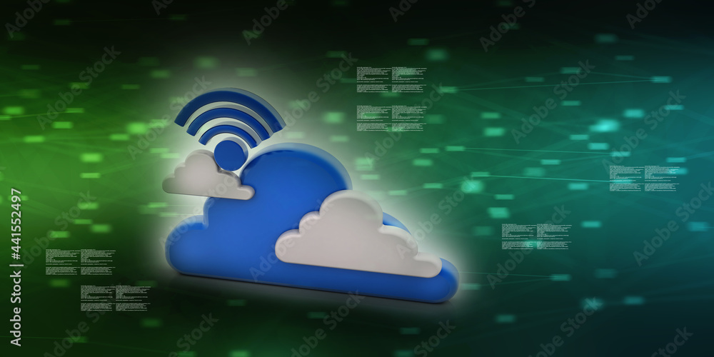 Poster 3d rendering cloud online storage icons with wifi