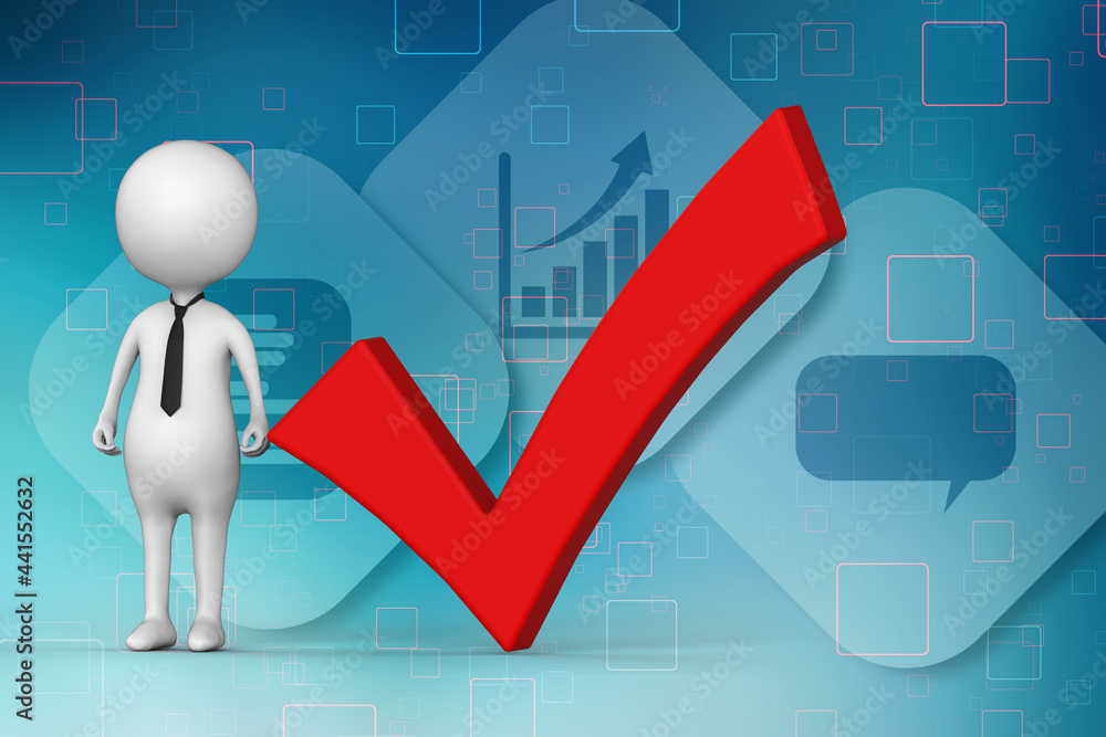 Poster 3d rendering business man with check mark