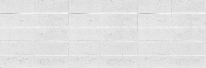 Panorama of White cement block fence texture and seamless background