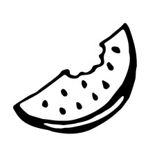 A piece of watermelon. Vector, black line, isolated