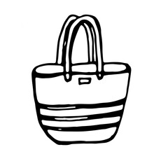 Large bag. Vector, black line, isolated