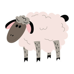  Sheep standing side view.Cute hand drawn sheep. farm domestic animal Vector illustration.