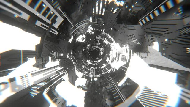 サイバー空間 トンネル 機械 宇宙 Sci-fi 白 レンズ歪み [ループ対応] [別Verあり]