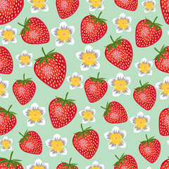 Seamless pattern of strawberry fruit with botanical floral tropical flowers vector illustration