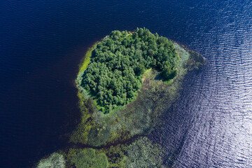Aerial view of the island in Karelia in summer