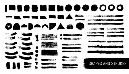 Artistic isolated realistic textured brushstrokes and shapes kit. - 441556405
