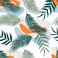 Fototapeta na wymiar Seamless pattern of abstract botanical floral tropical flowers and leaves vector illustration