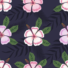 Seamless pattern of botanical floral tropical flowers and leaves vector illustration