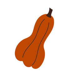 Flat Style Illustrated orange Pumpkin Fruit Icon. Vector Illustration