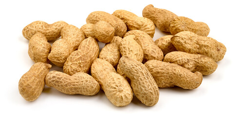 Unpeeled Peanuts, isolated on white background. High resolution image.