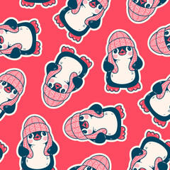 Seamless pattern with cute penguins