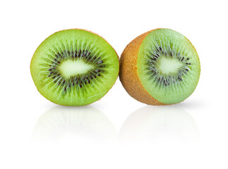 Two halves of kiwi isolated on white background