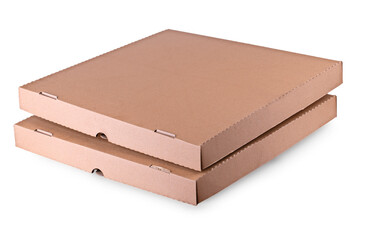 two empty pizza boxes isolated on white background