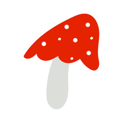 Red-spotted fly agaric or amanita. Beautiful mushroom with inedible dotted cape. Hand-drawn colored flat vector illustration 