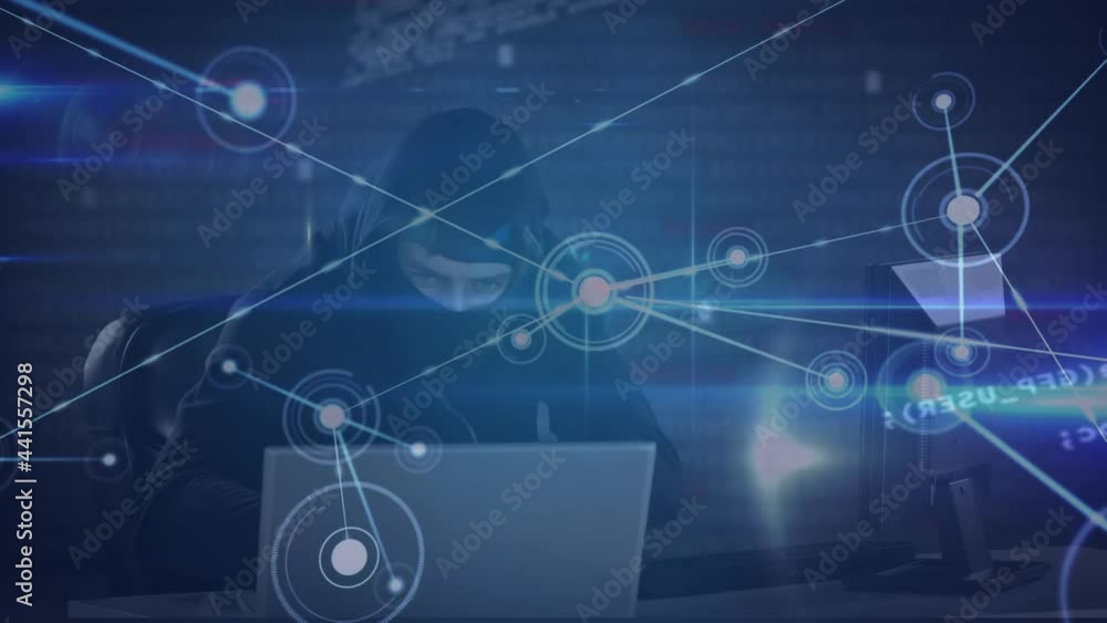 Poster Animation of networks of connections and data processing over hacker